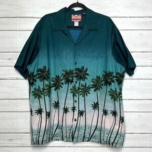 RJC Hawaiian Shirt 2XL Hawaii Palm Tree Tropical Aloha Button Front Camp Shirt